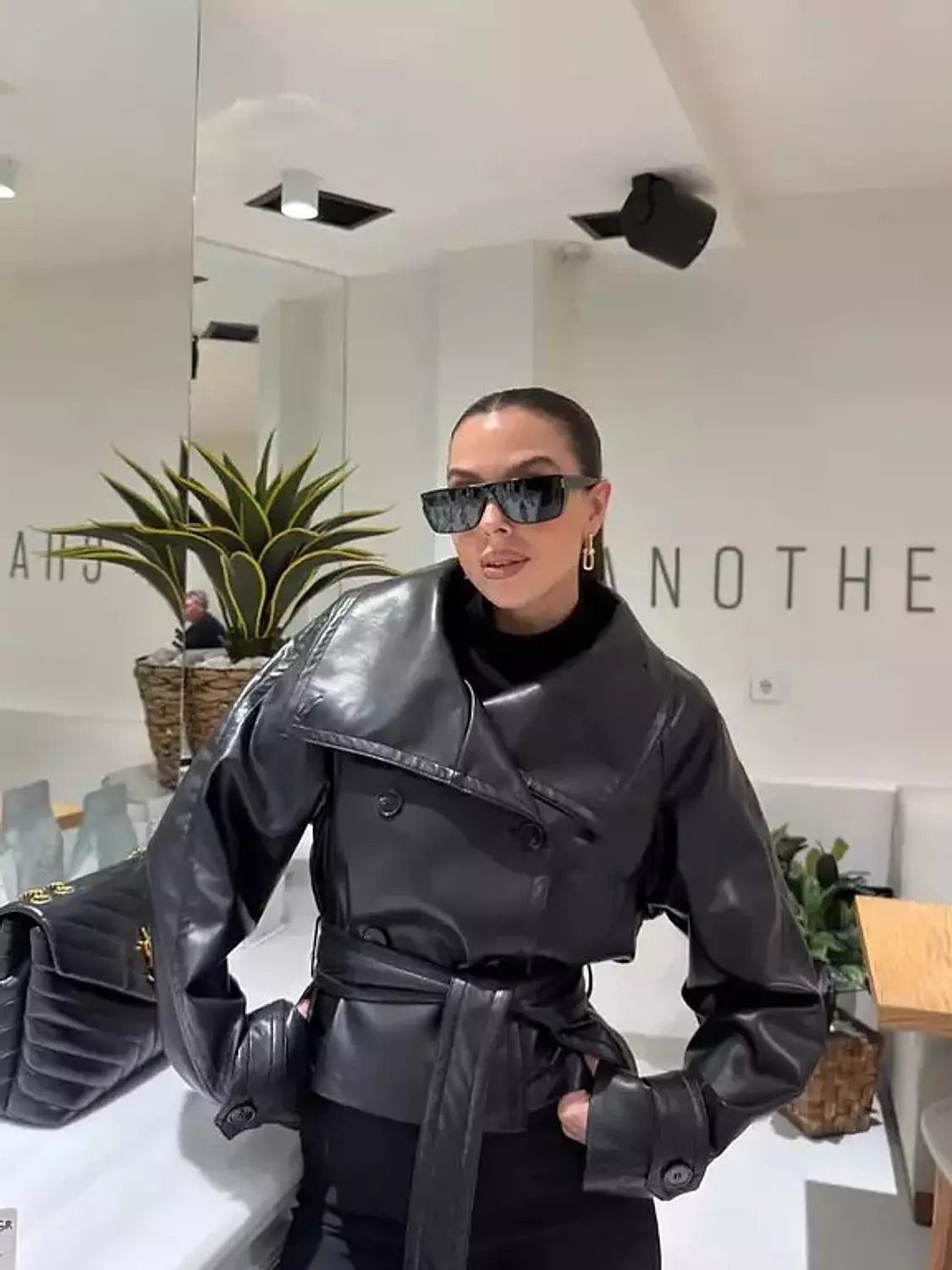 Belted Cropped Leather Jacket