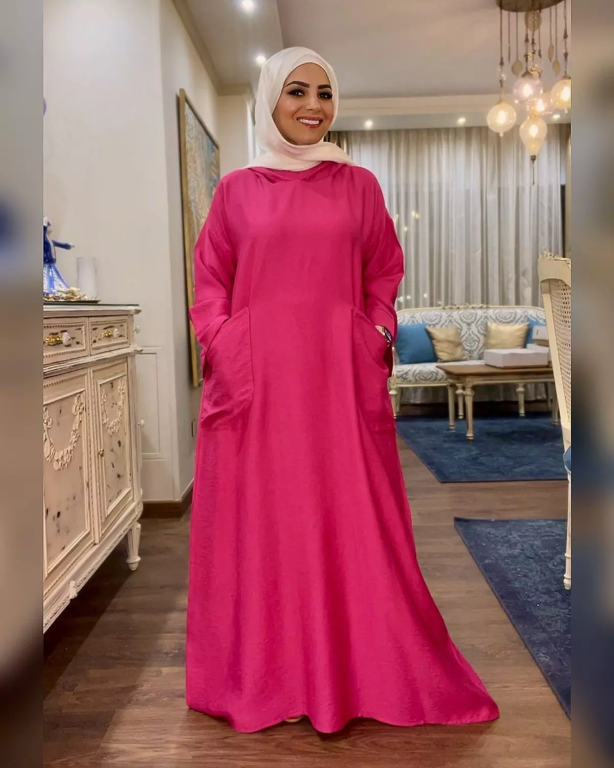 Hooded Linen Dress With Long Sleeves - Fuchsia