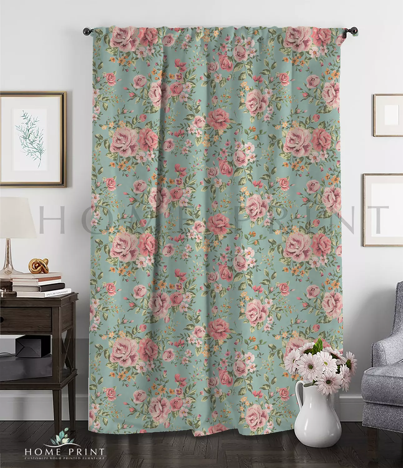Velvet Curtain - Floral Design - Multi Colors Pattern image