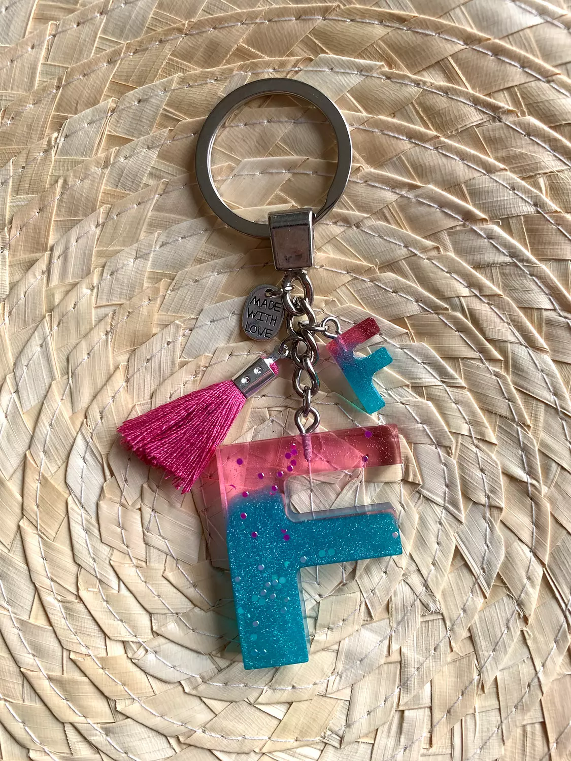 Resin Letters Keychain ( Fuschya & Teal ) "By Order"  5