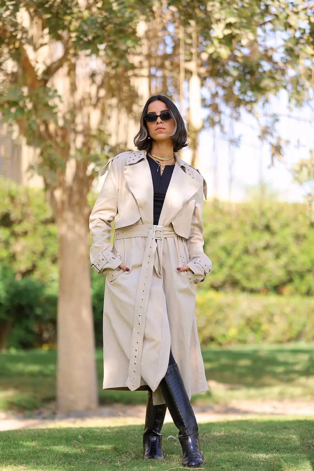 Studded beige trench coat  image