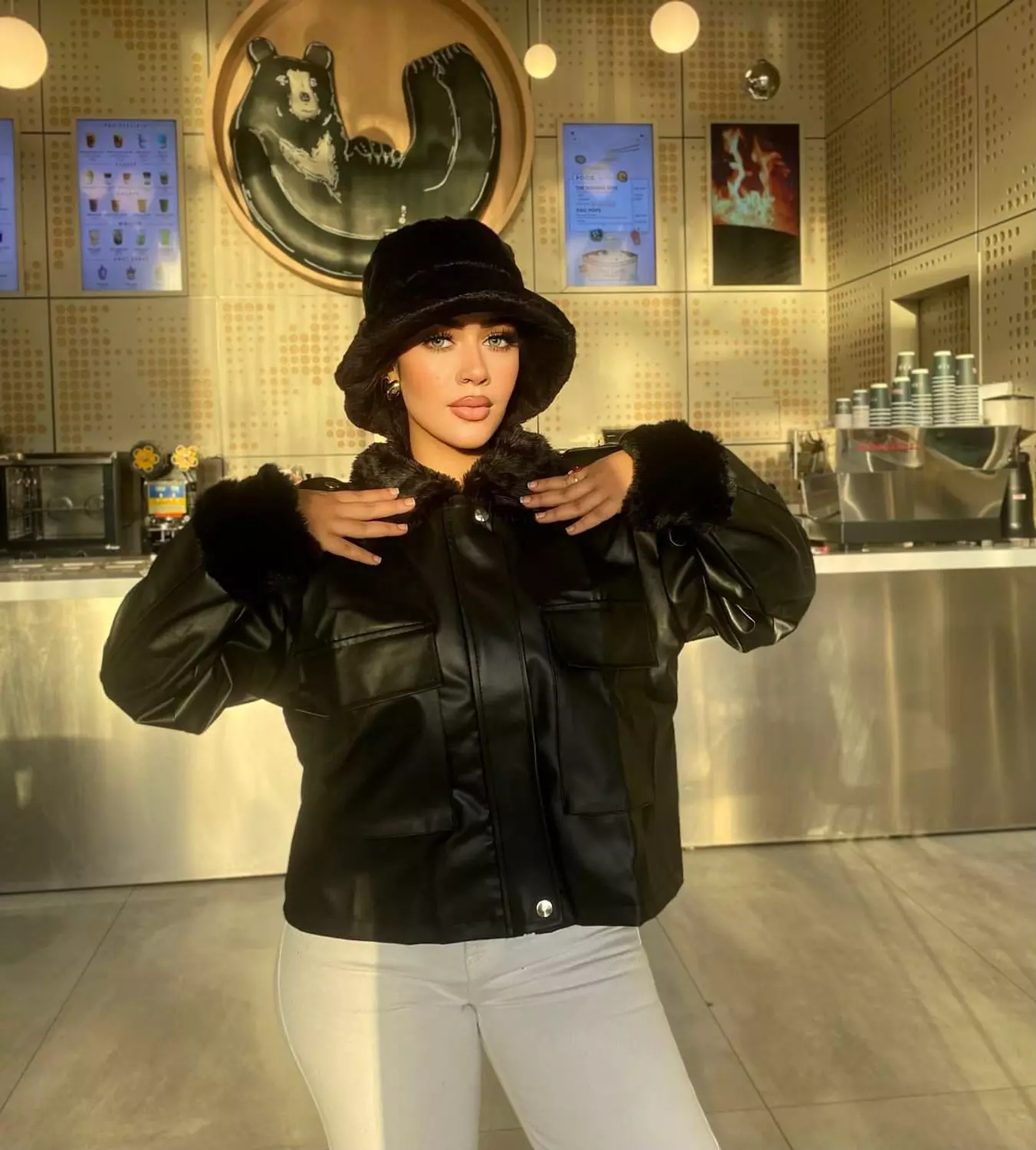 Leather Jacket with Fur Sleeves 1