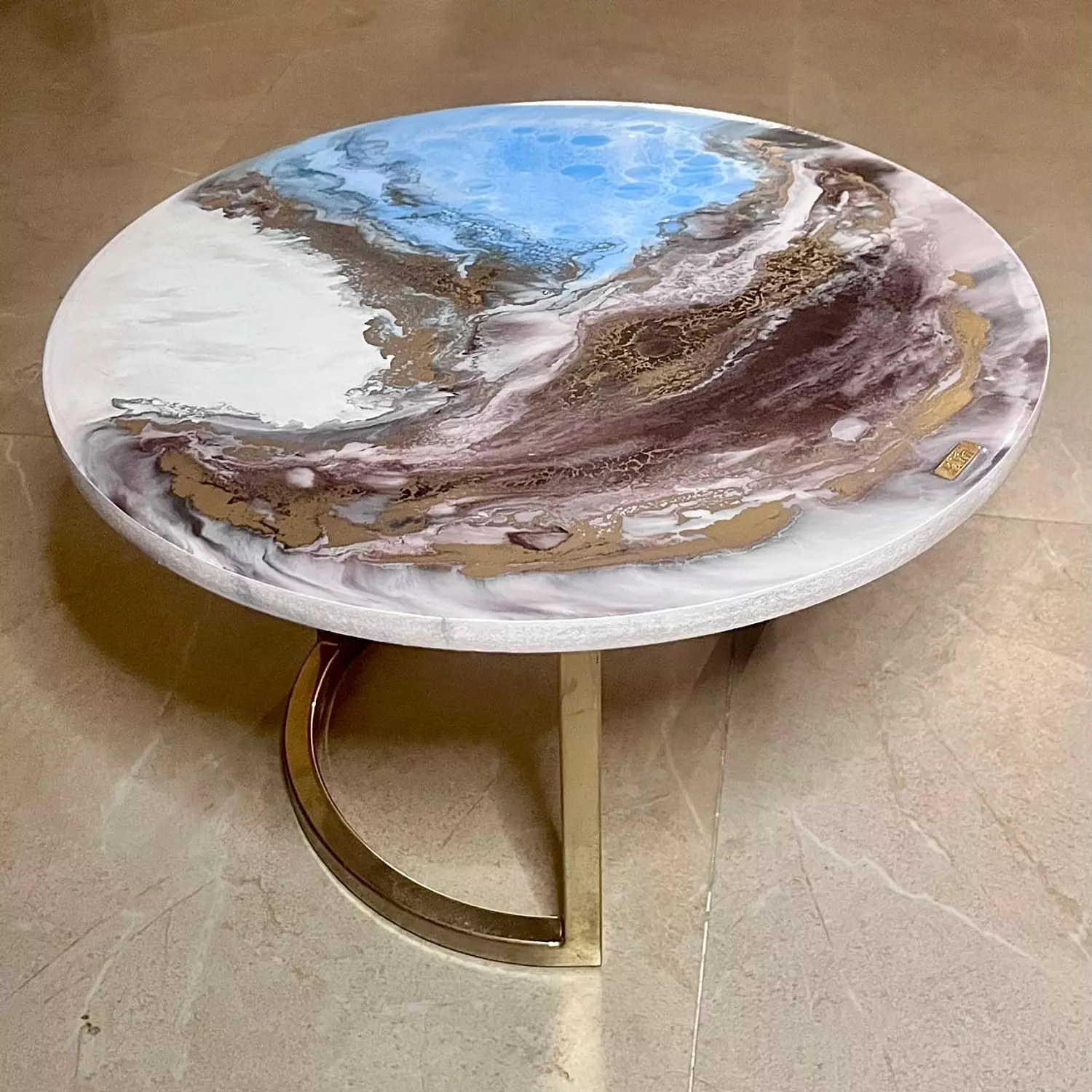 Light Blue & Maroon Center Tables set of 2 5