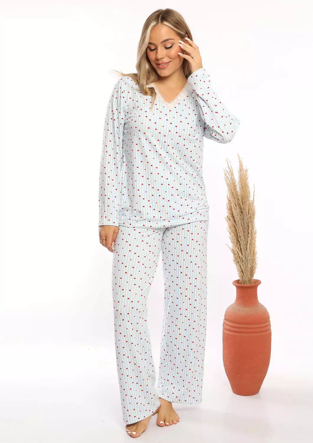 C332 PINK HEARTS LONG SLEEVES PAJAMA SET  1