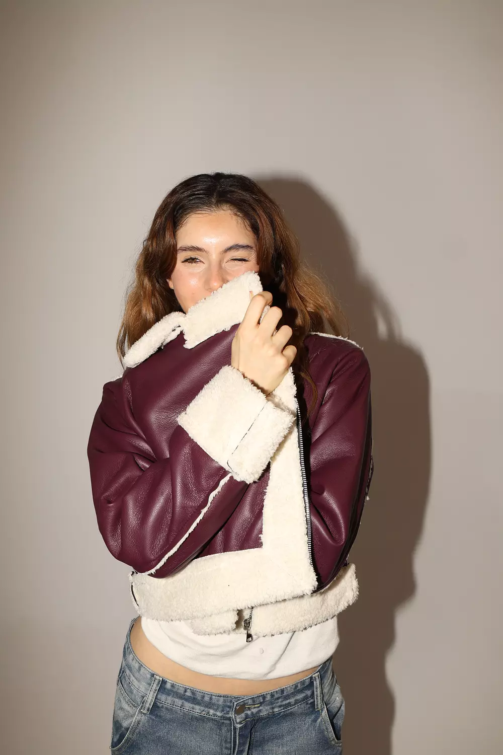 Wine Shearling Jacket 5