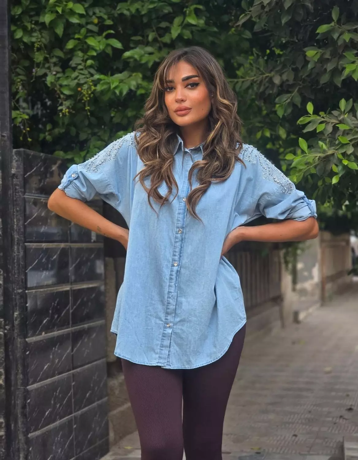 Light blue denim embroidered shirt image