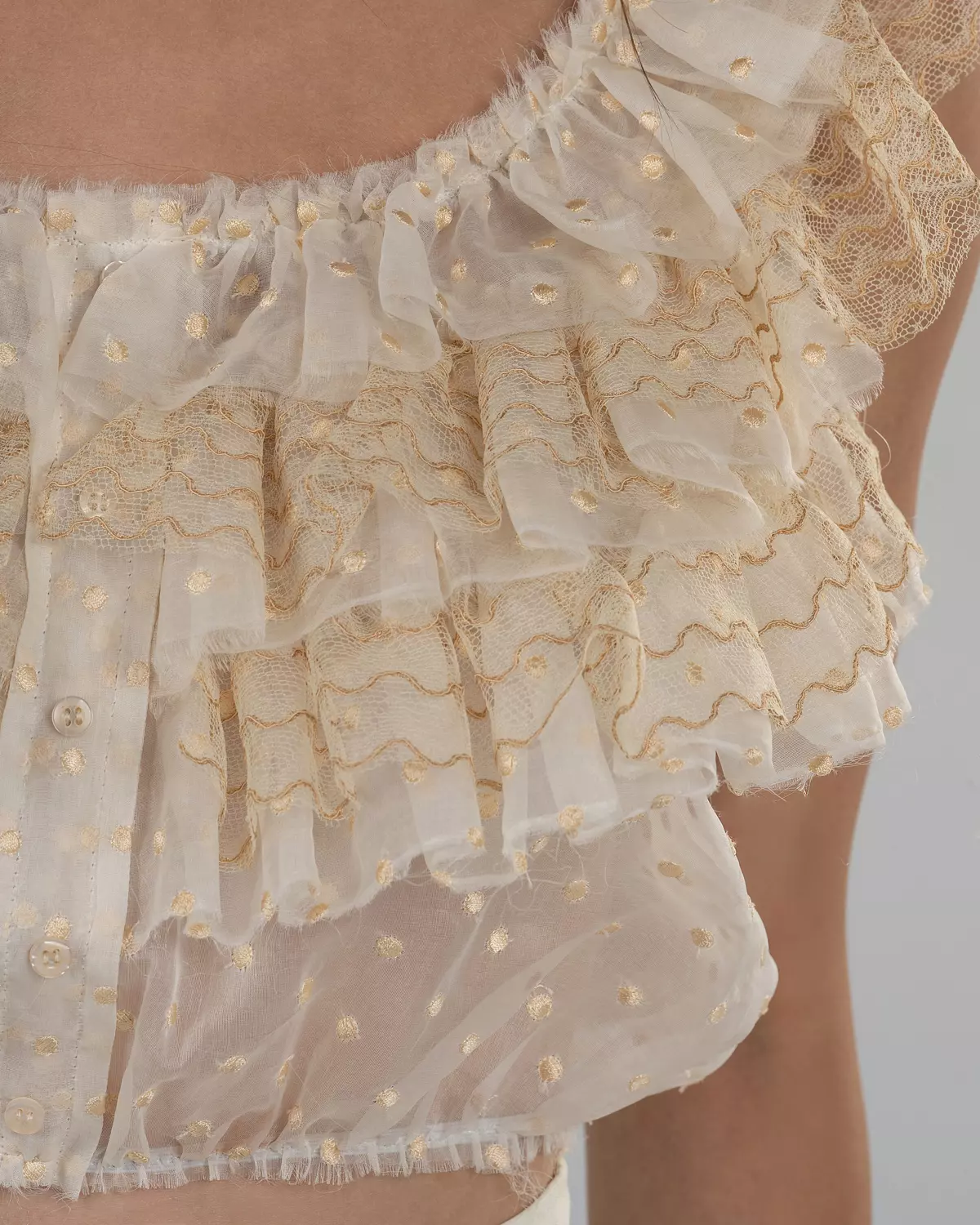 Vibrant Off-White Ruffled Crop Top 12