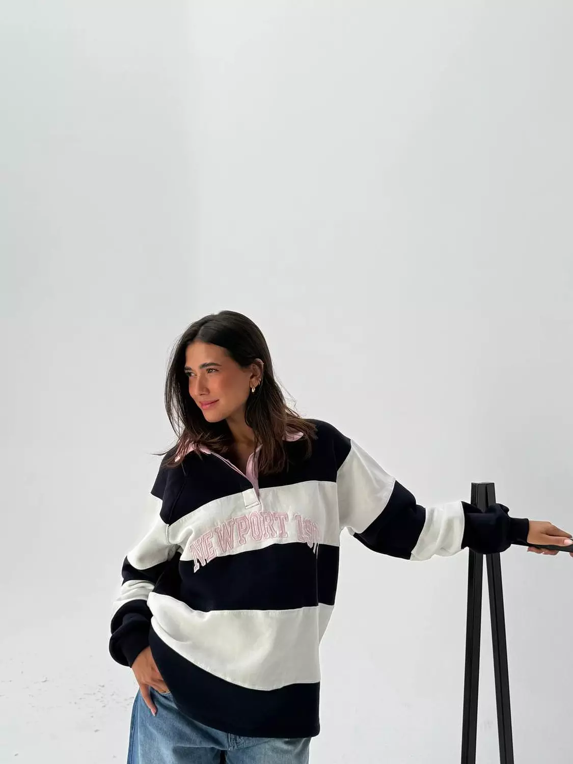 Striped poplin collar hoodie 5