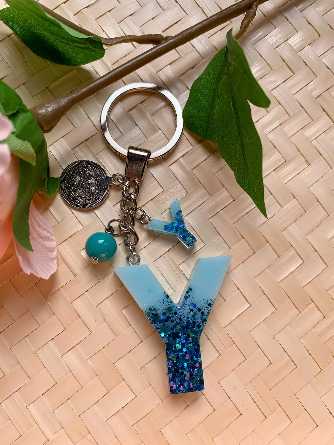 Resin Letters Keychain ( Glitter Blue ) "By Order" 16