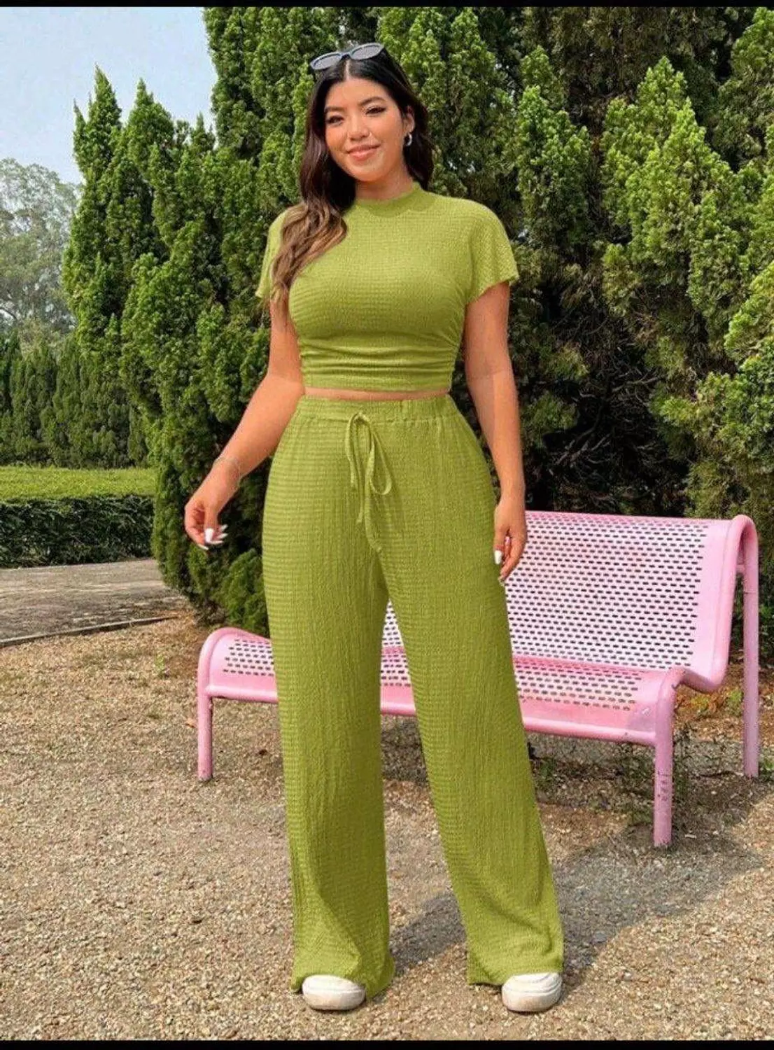 Crinkle Crop Top & Wide-Leg Pants Set | Textured Lounge Co-ord 4