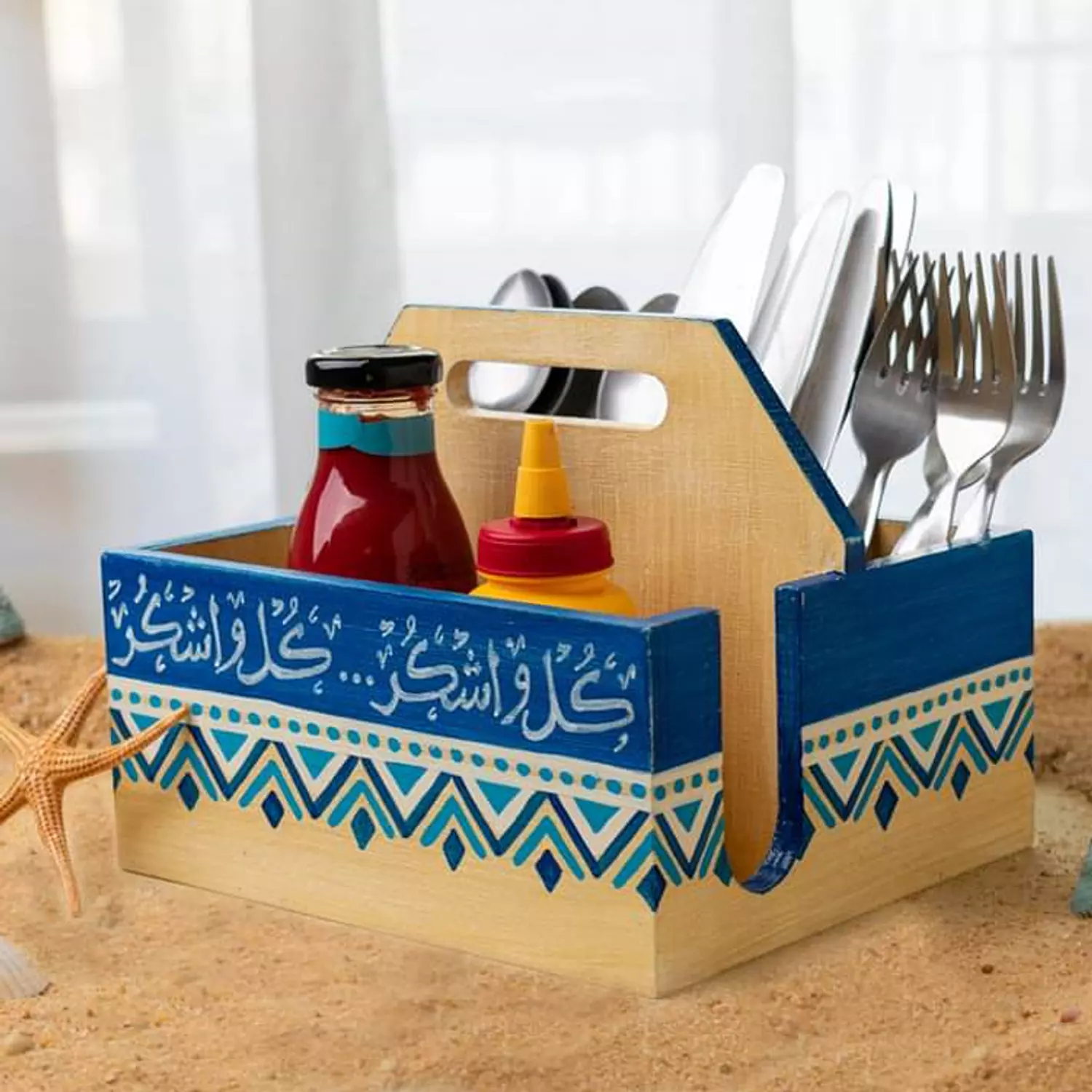 Couvert holder - Triangles strip blue image