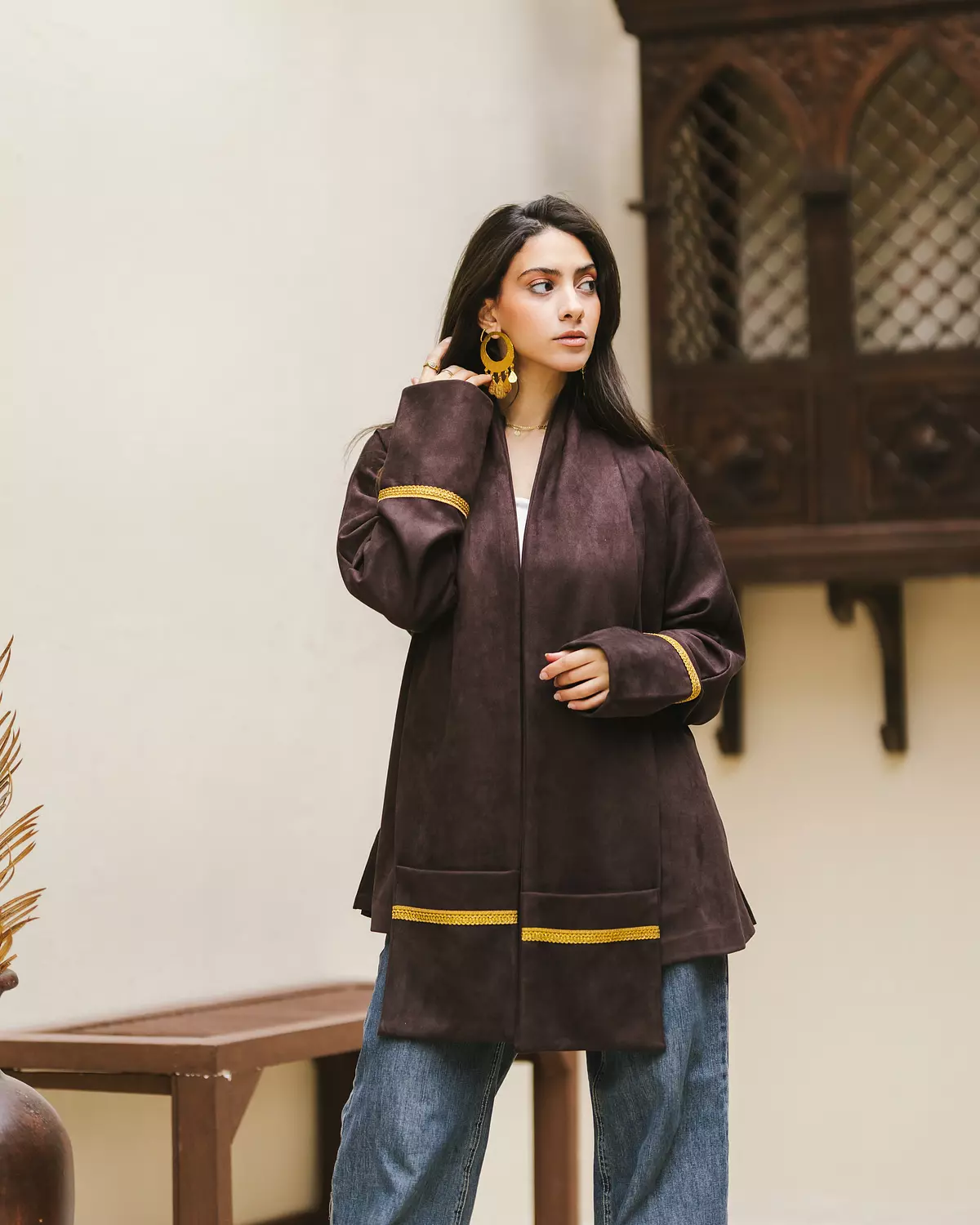 Suede scarf jacket. image