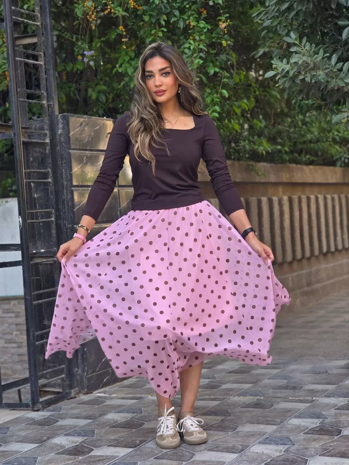 Pink polka dot skirt 4