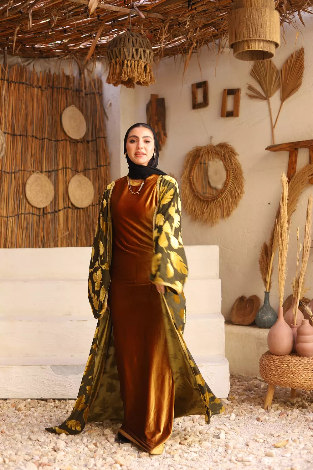 Velvet Leaves Kaftan  (Mustard) 7