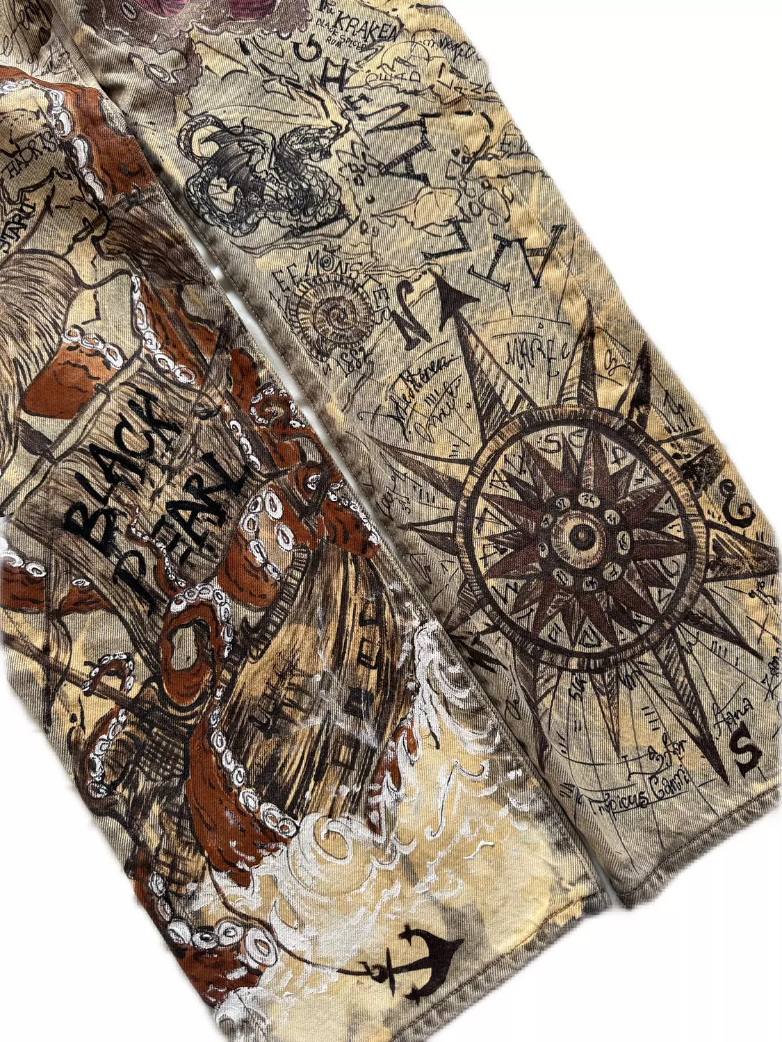 “Lost Lands Map “. Unisex hand-painted Levi pants  4