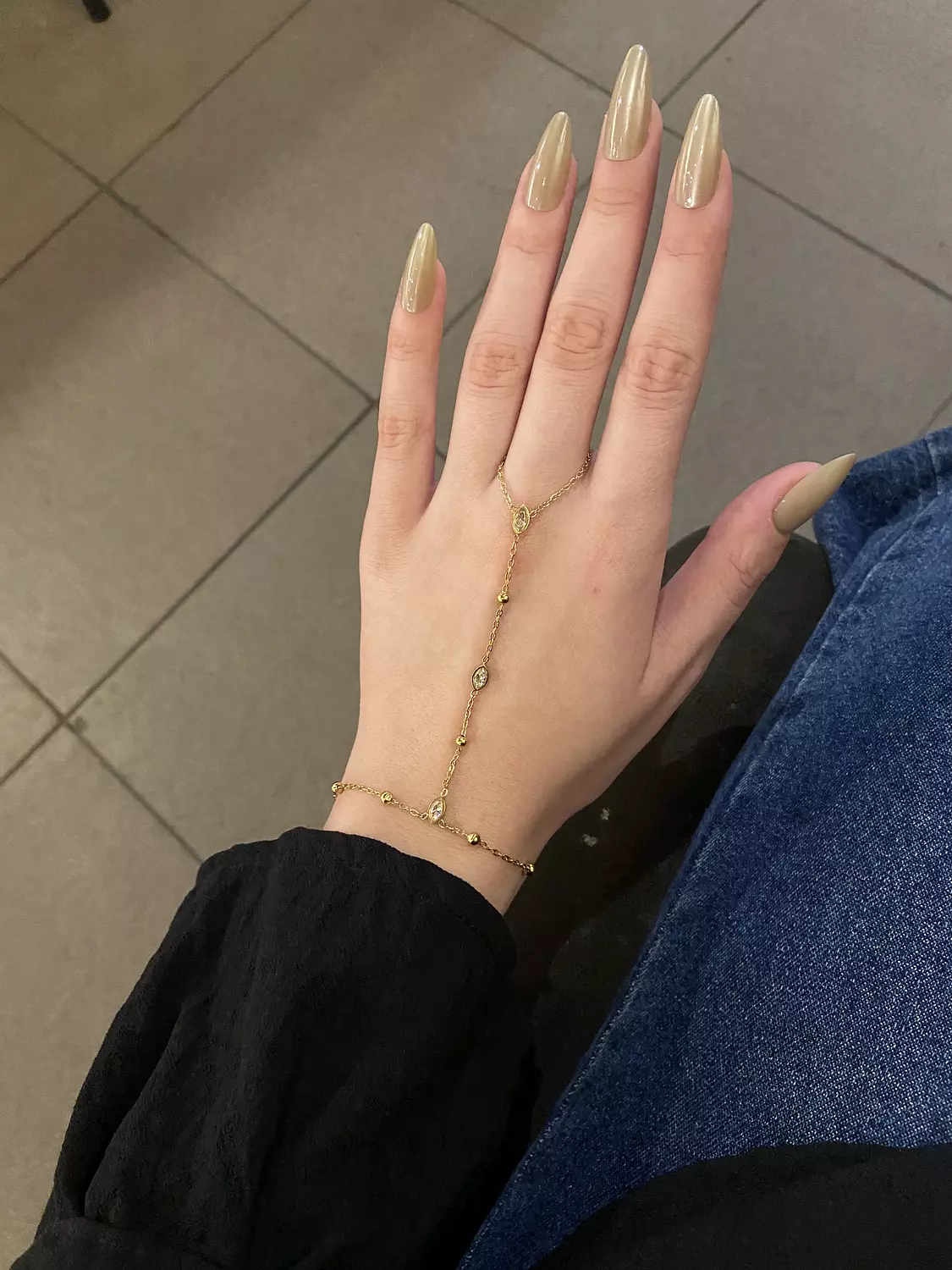 Stainless steel hand chain with crystals  image