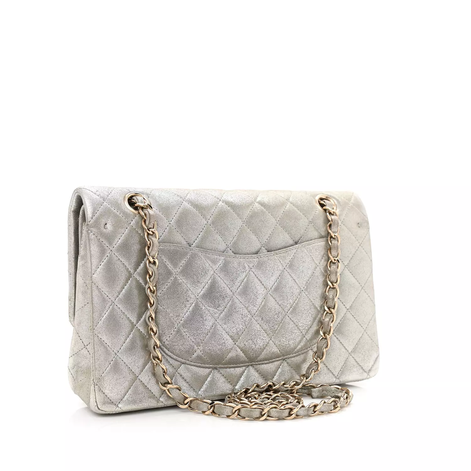 Chanel Iridescent Calfskin Medium Double Flap bag in silver.  2