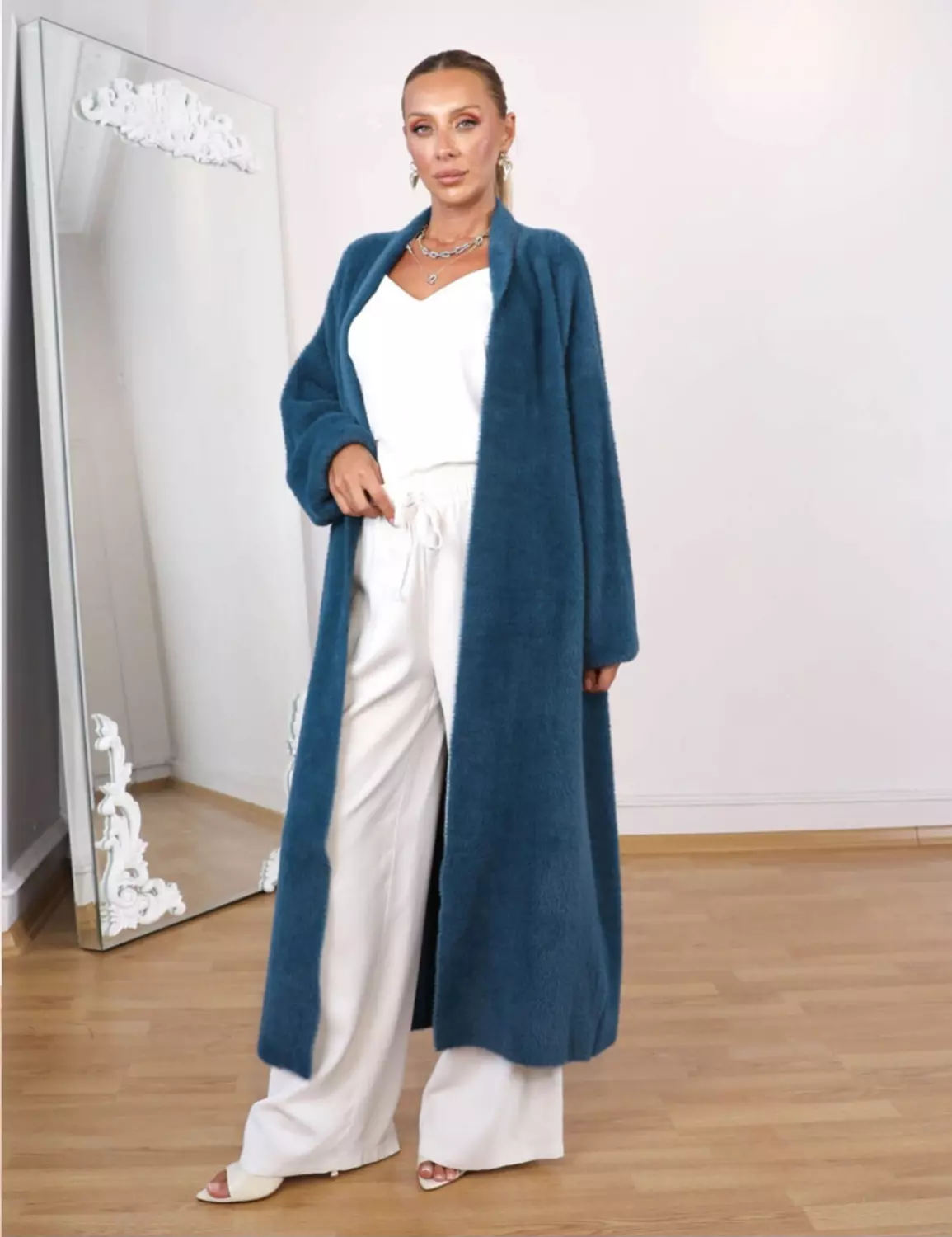 Long Open Petroleum Mohair Cardigan  hover image