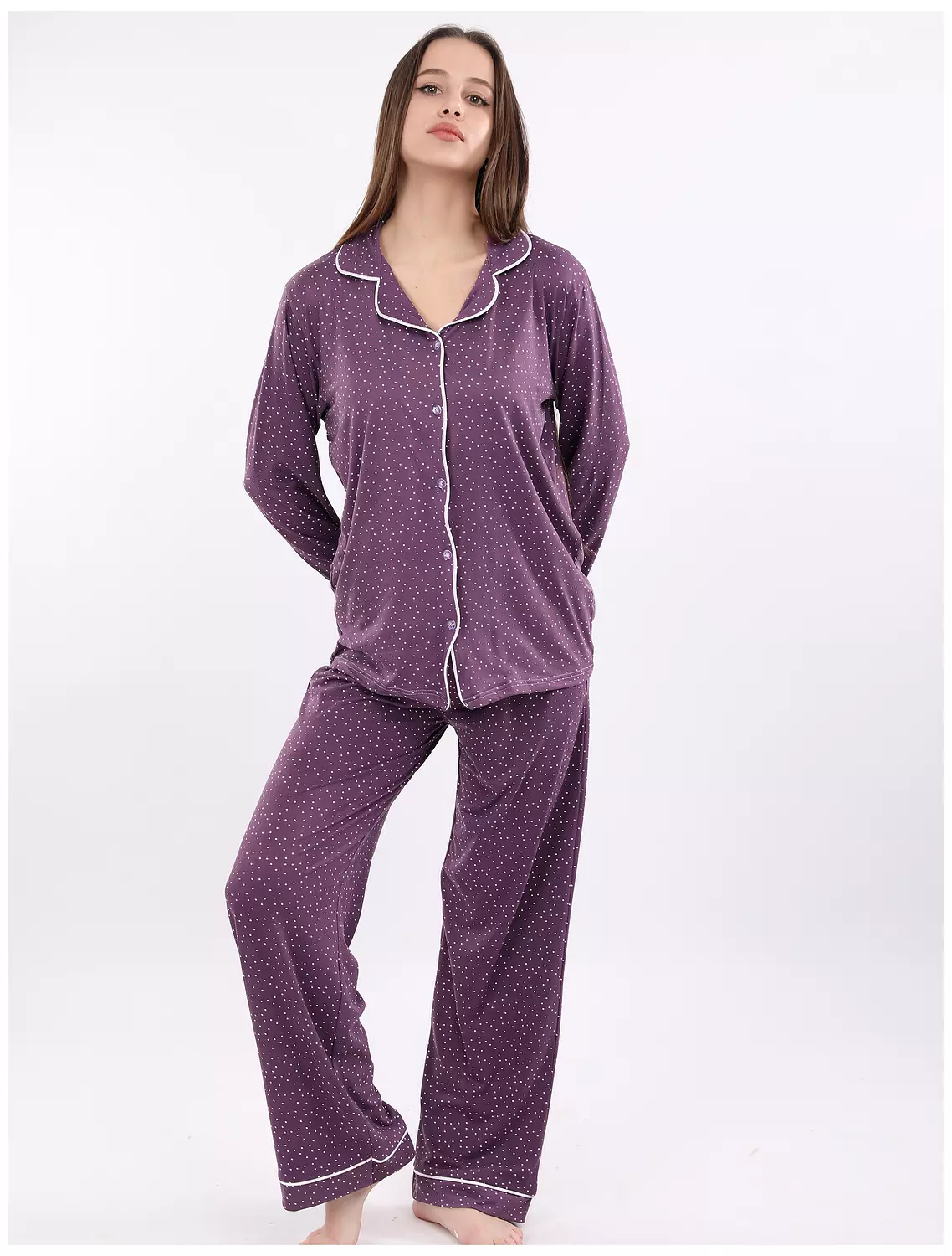 A401 Midnight Dots Buttoned Long Sleeved Pajama Set 6