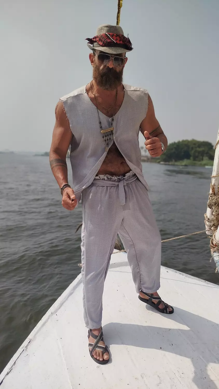 Wide light grey lenin pants  image