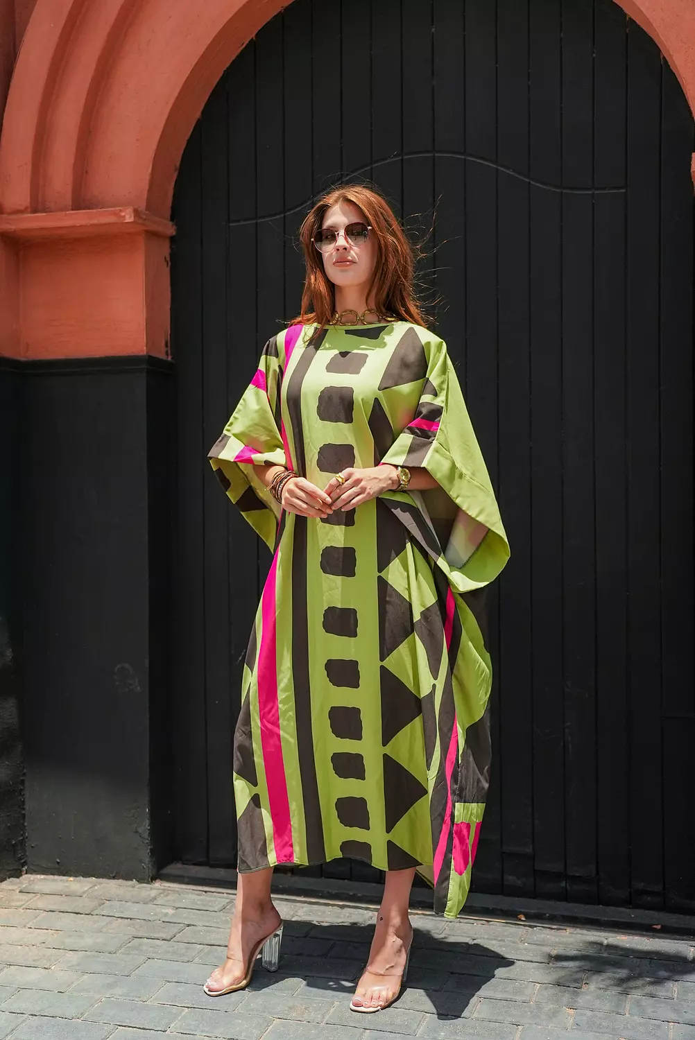 Apple green printed dress hover image