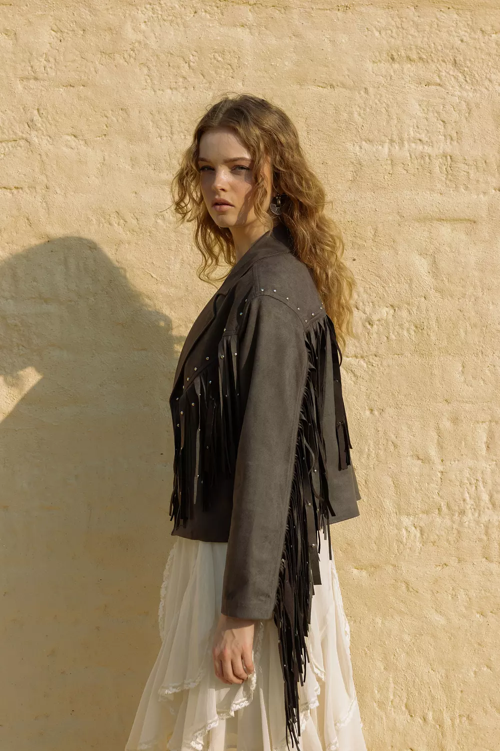 Fringe Suede Jacket - dark grey 2