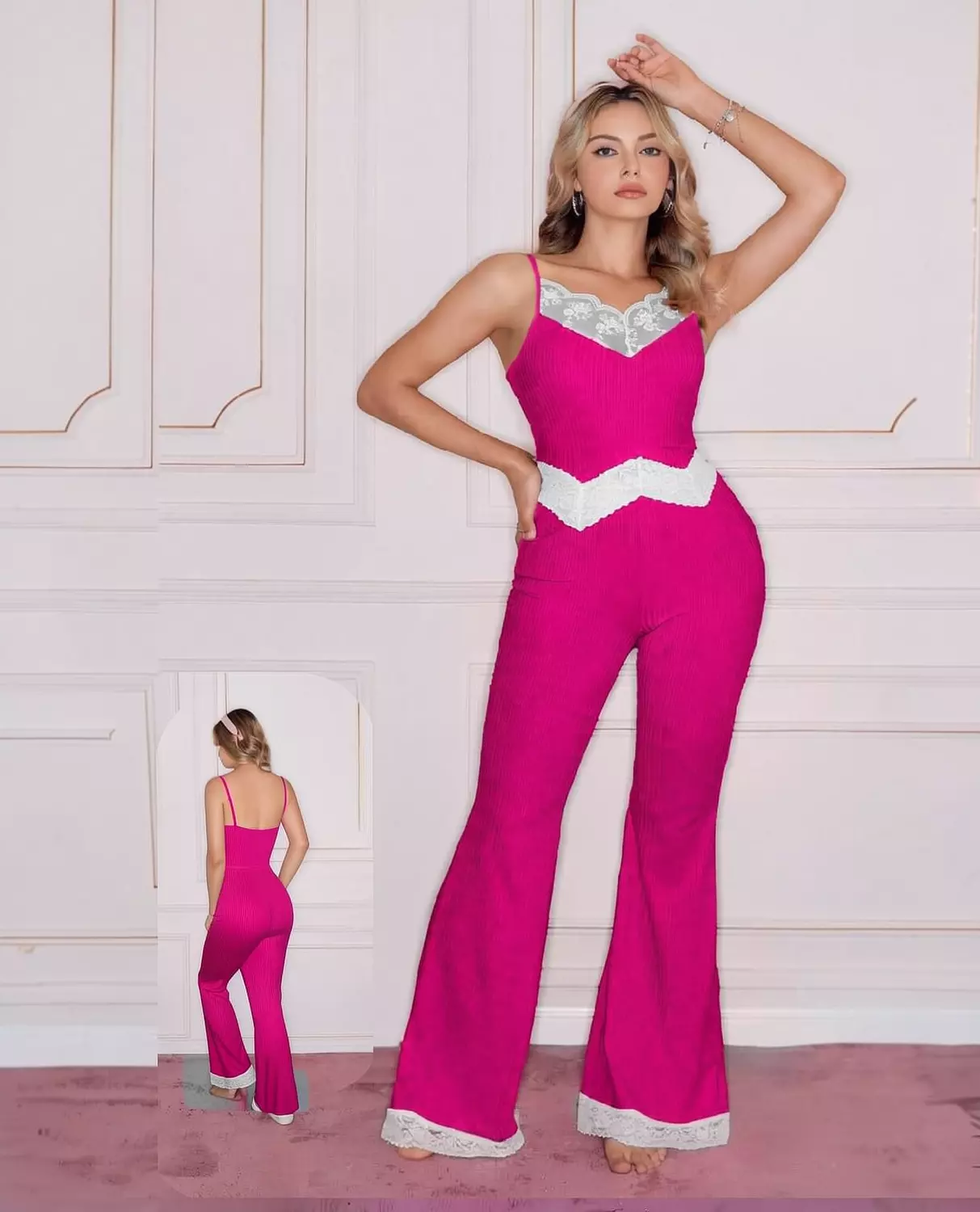 Lace Trim Ribbed Jumpsuit 2