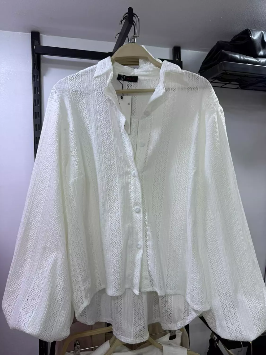 White Button-Down with Geometric Pattern 2