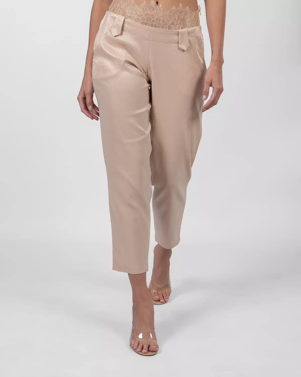 Powder Pink Satin Straight-Leg Trousers image