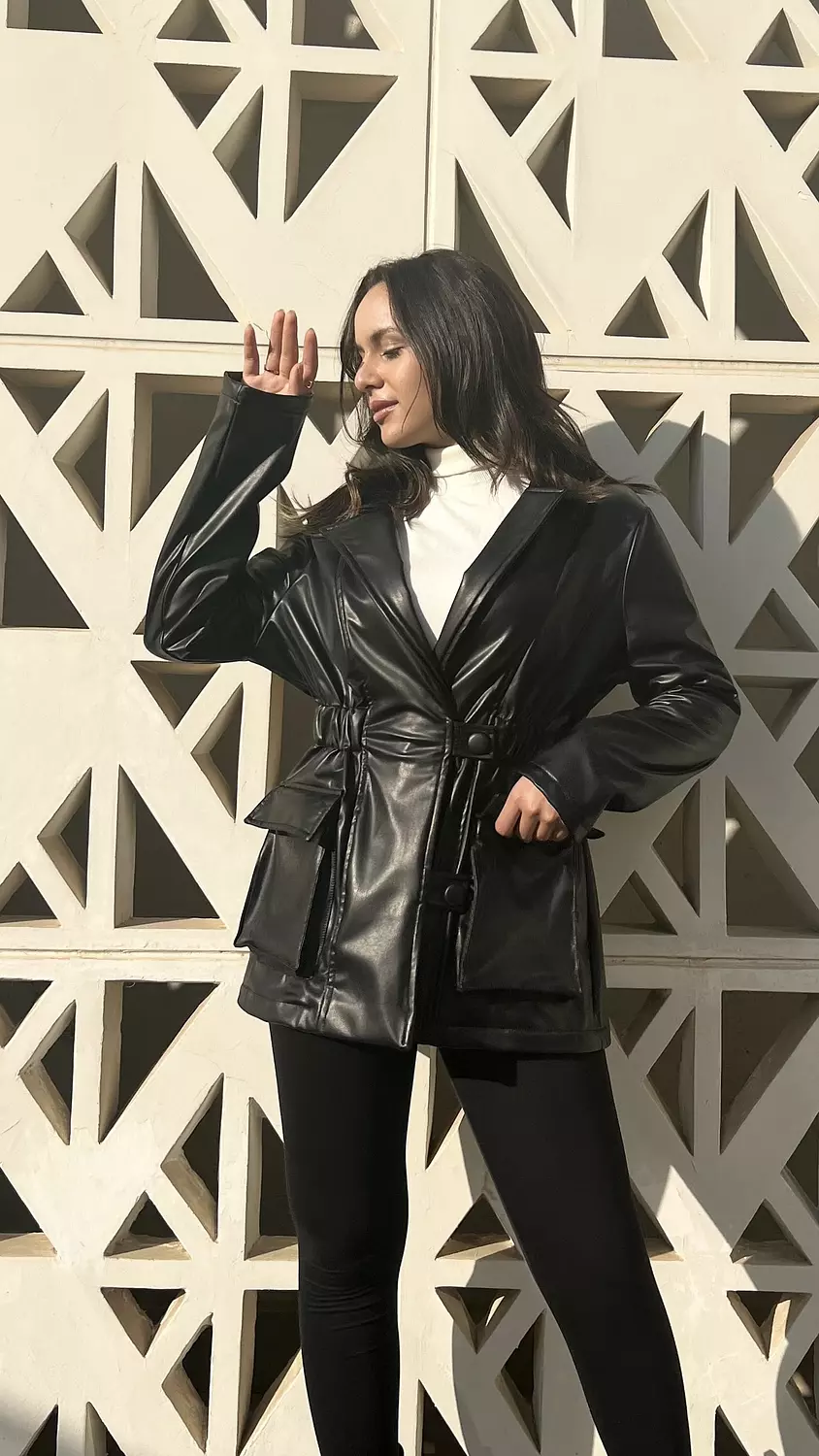Leather Blazer - Black  1