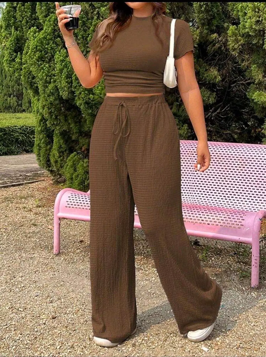 Crinkle Crop Top & Wide-Leg Pants Set | Textured Lounge Co-ord 2