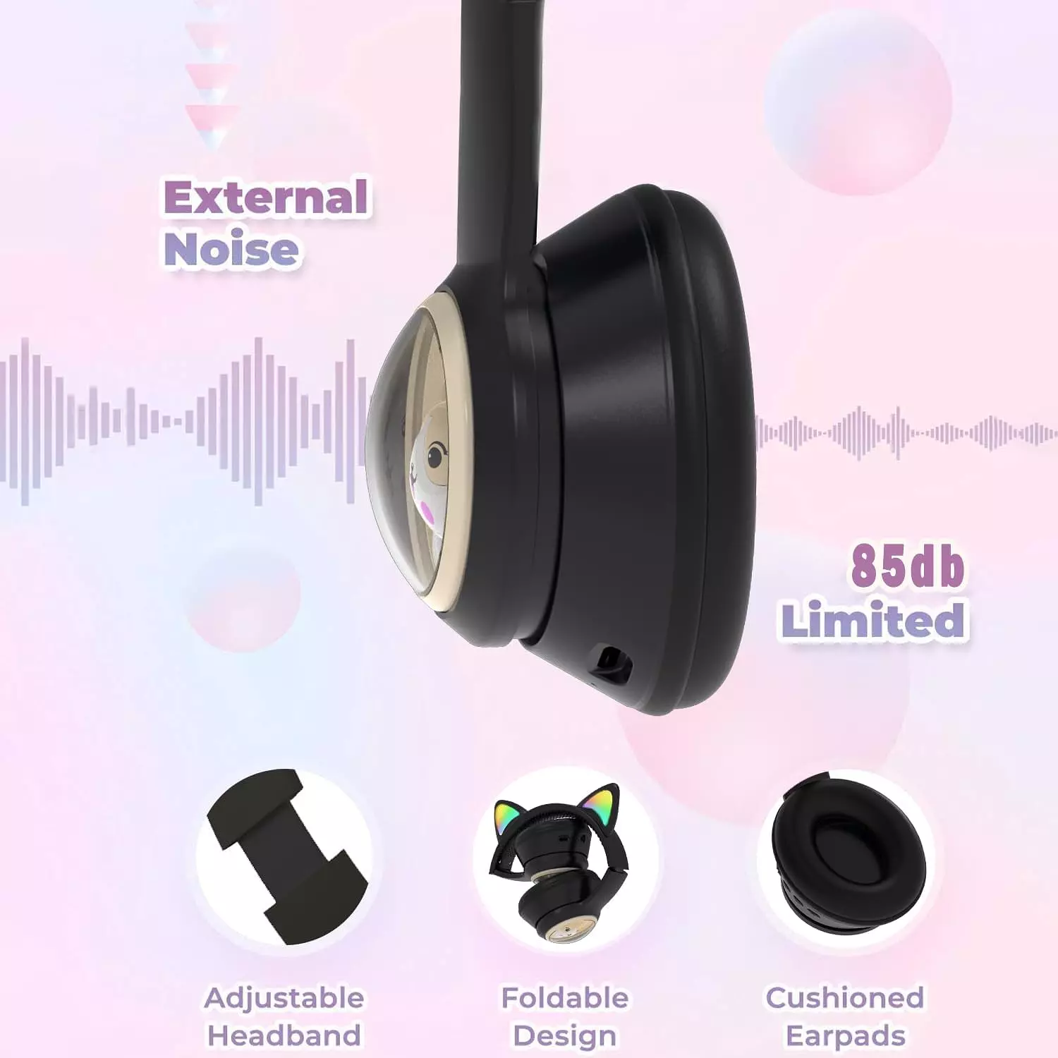 M31 Bluetooth Headphones with 6D Stereo Sound - RGB Lighting - Support TF Card and FM Radio - Black 4
