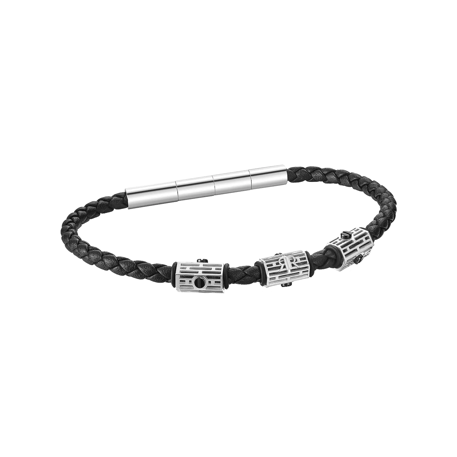 CERRUTI Braided Black Leather Stainless Steel Bracelet CIAGB0012001 1