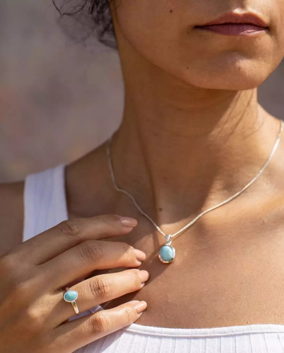 Minimal Larimar necklace hover image