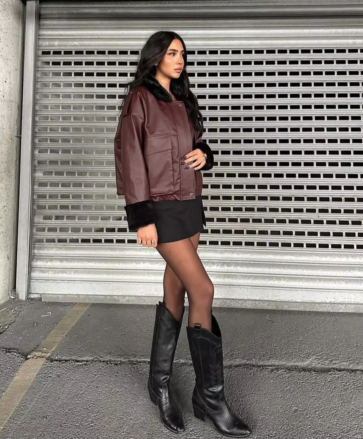 Leather Jacket with Fur Sleeves 2