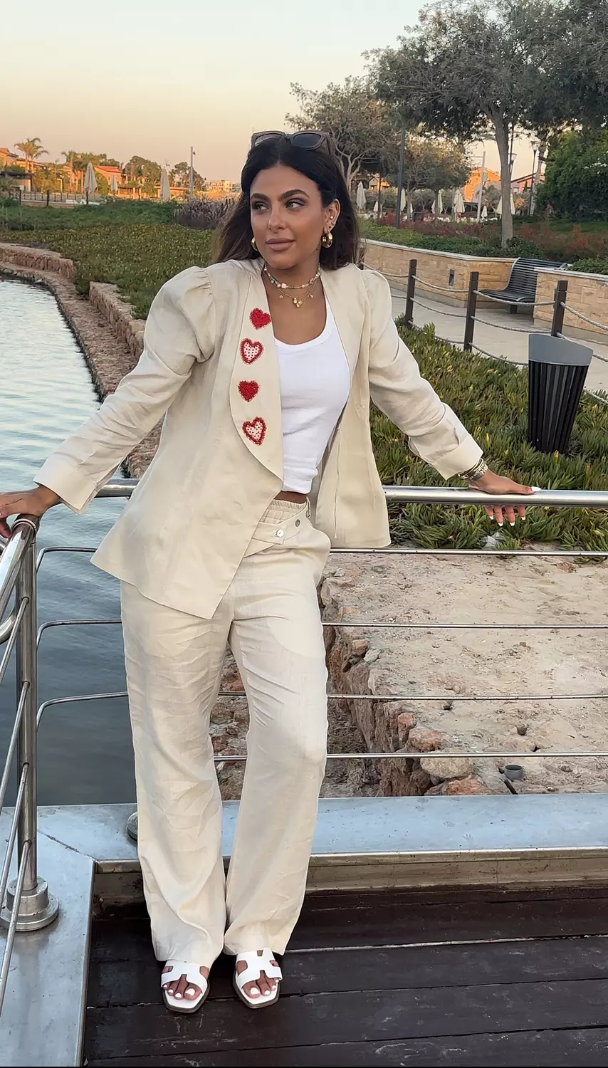 Beige Belted Linen Pants 2