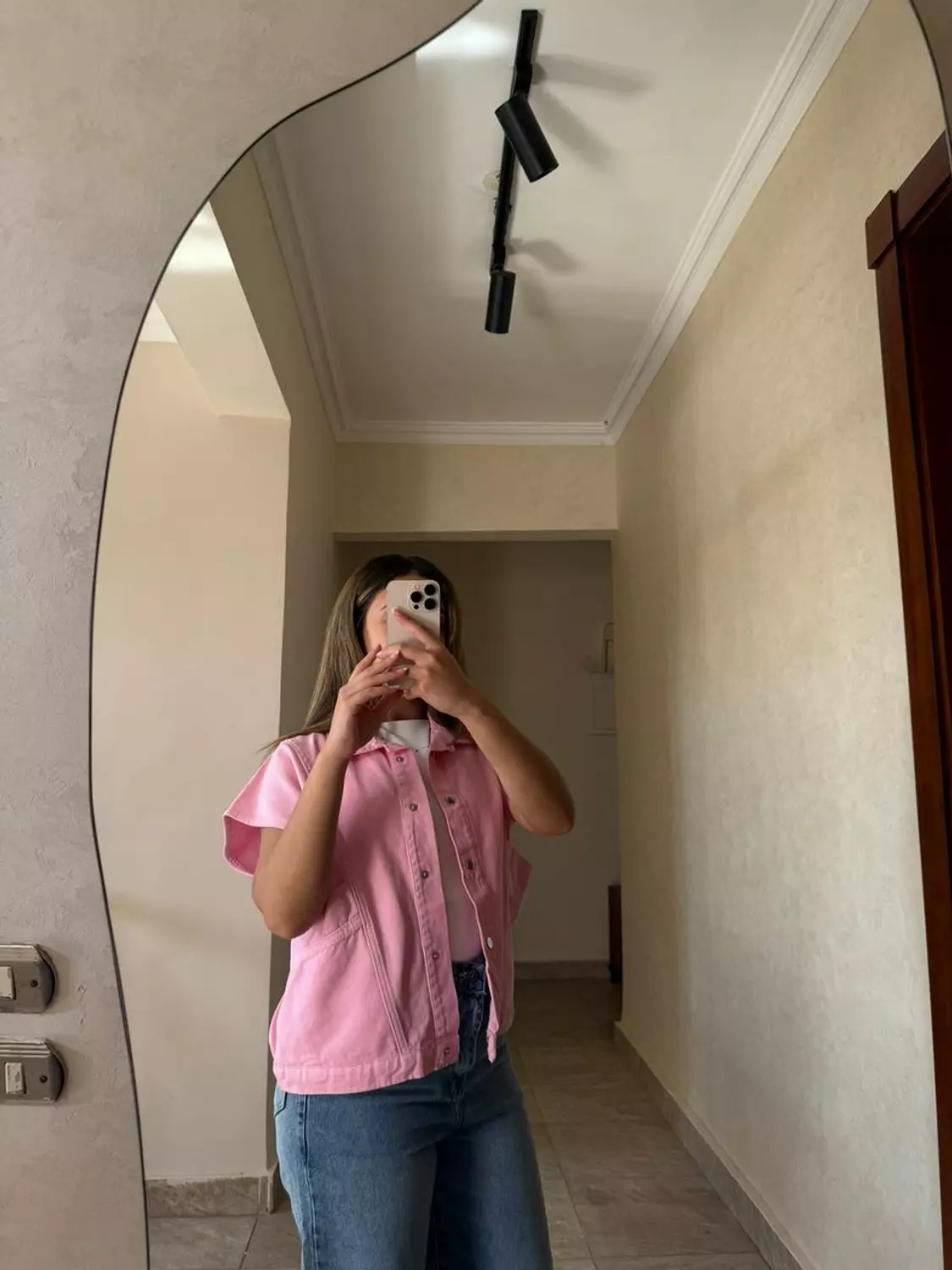 Cropped Jeans Vest Pink 2