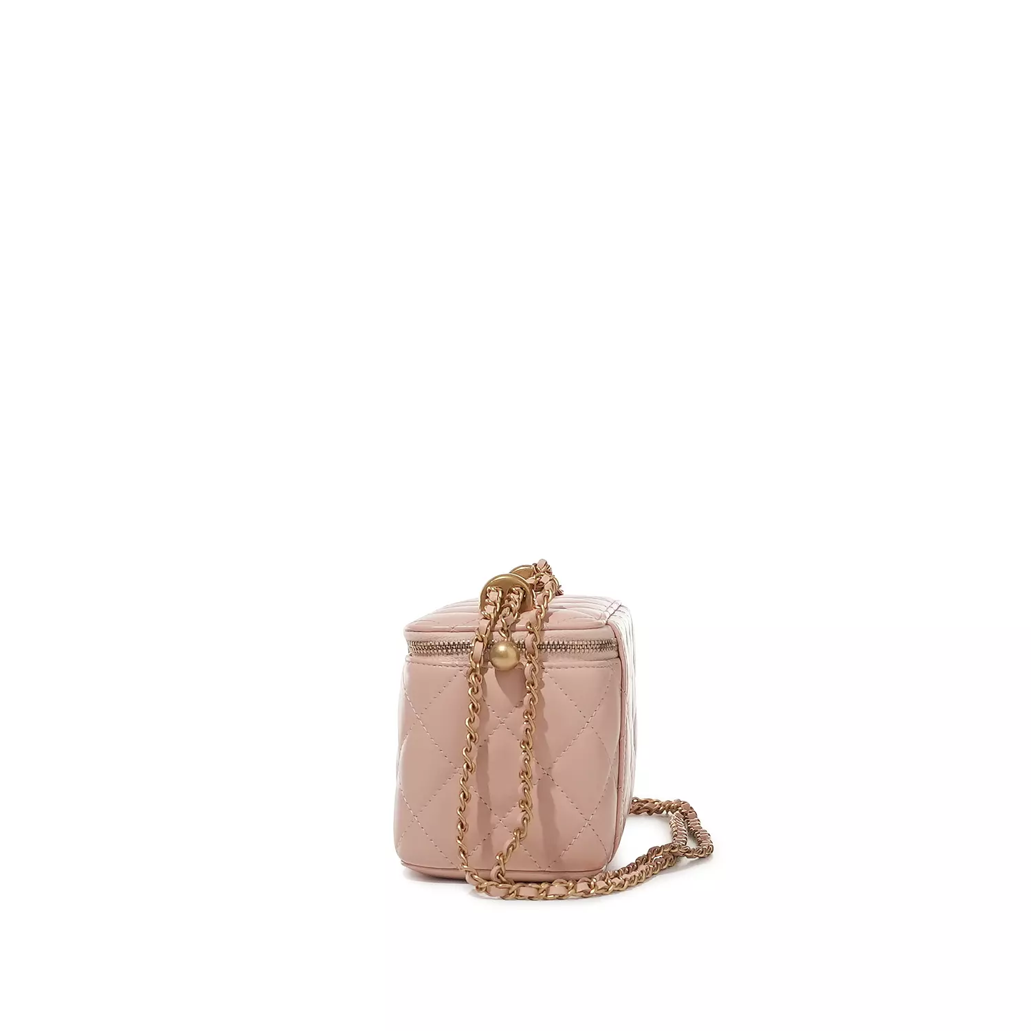 Chanel Pink Quilted Lambskin Long Vanity Case with chain.  hover image