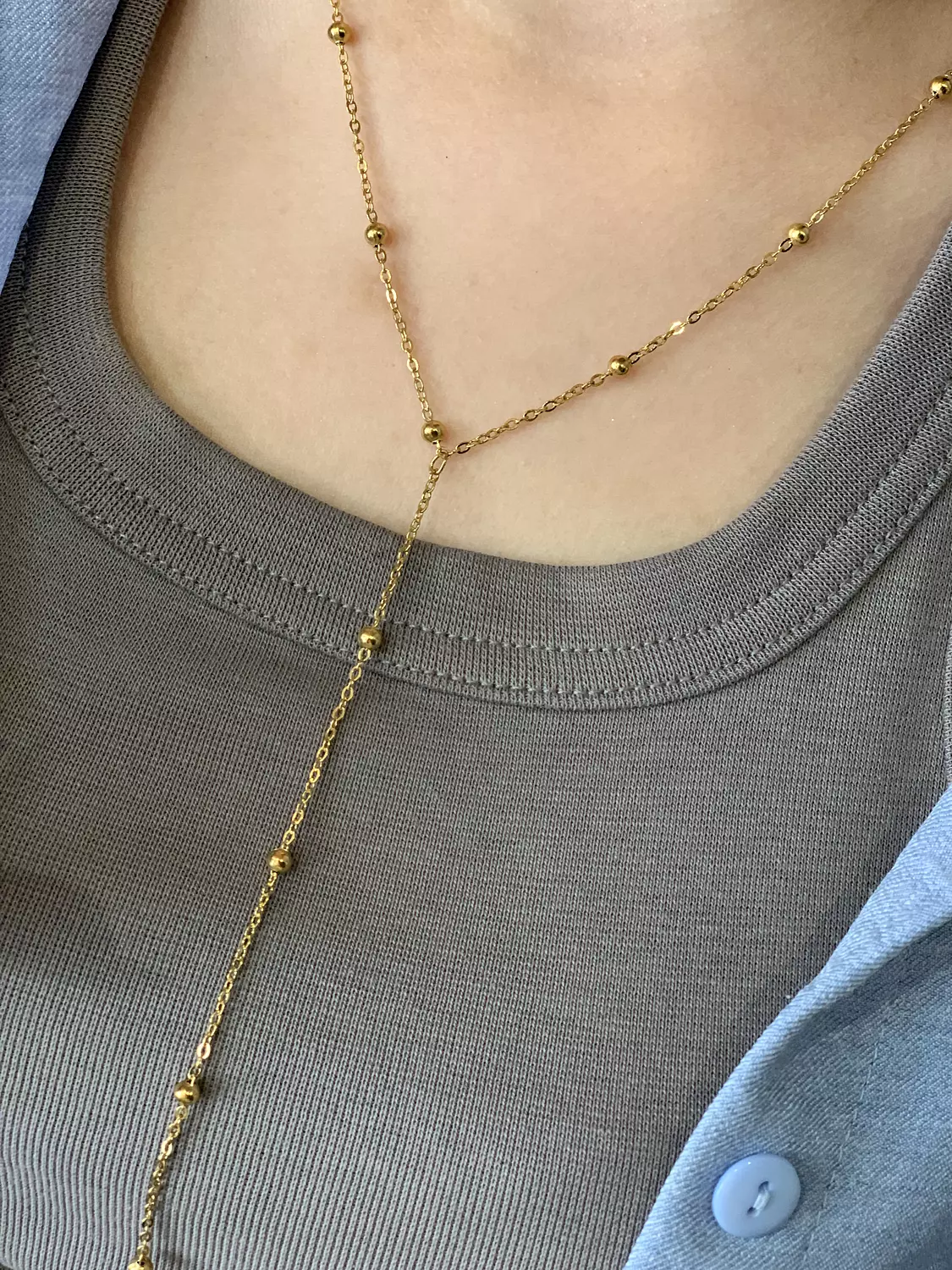 Gold beaded y necklace  1