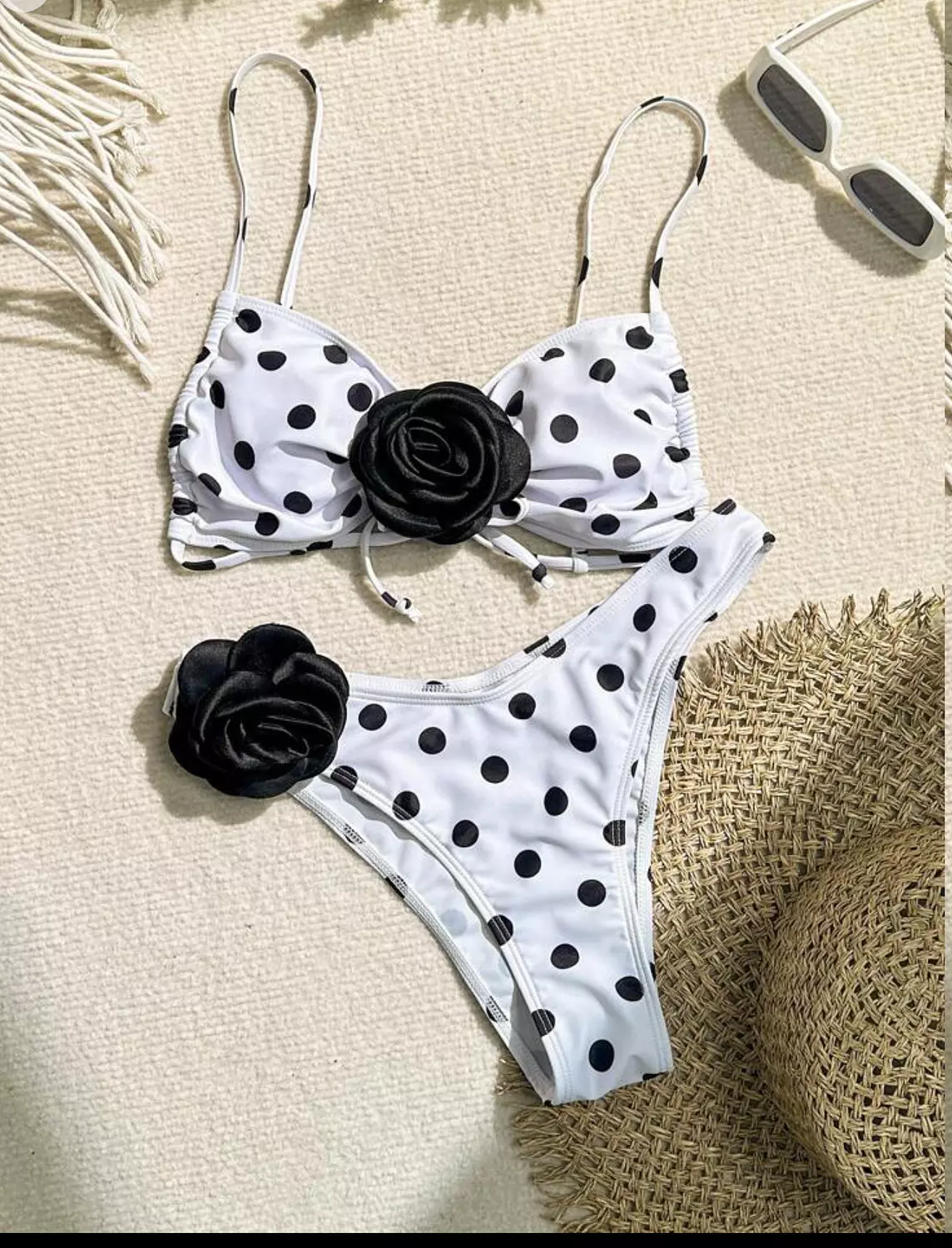 SHEIN Swim Summer Beach Women's 3d Flower Decor Random Polka Dot Printed Bikini Set With Bikini Set Music Festival image