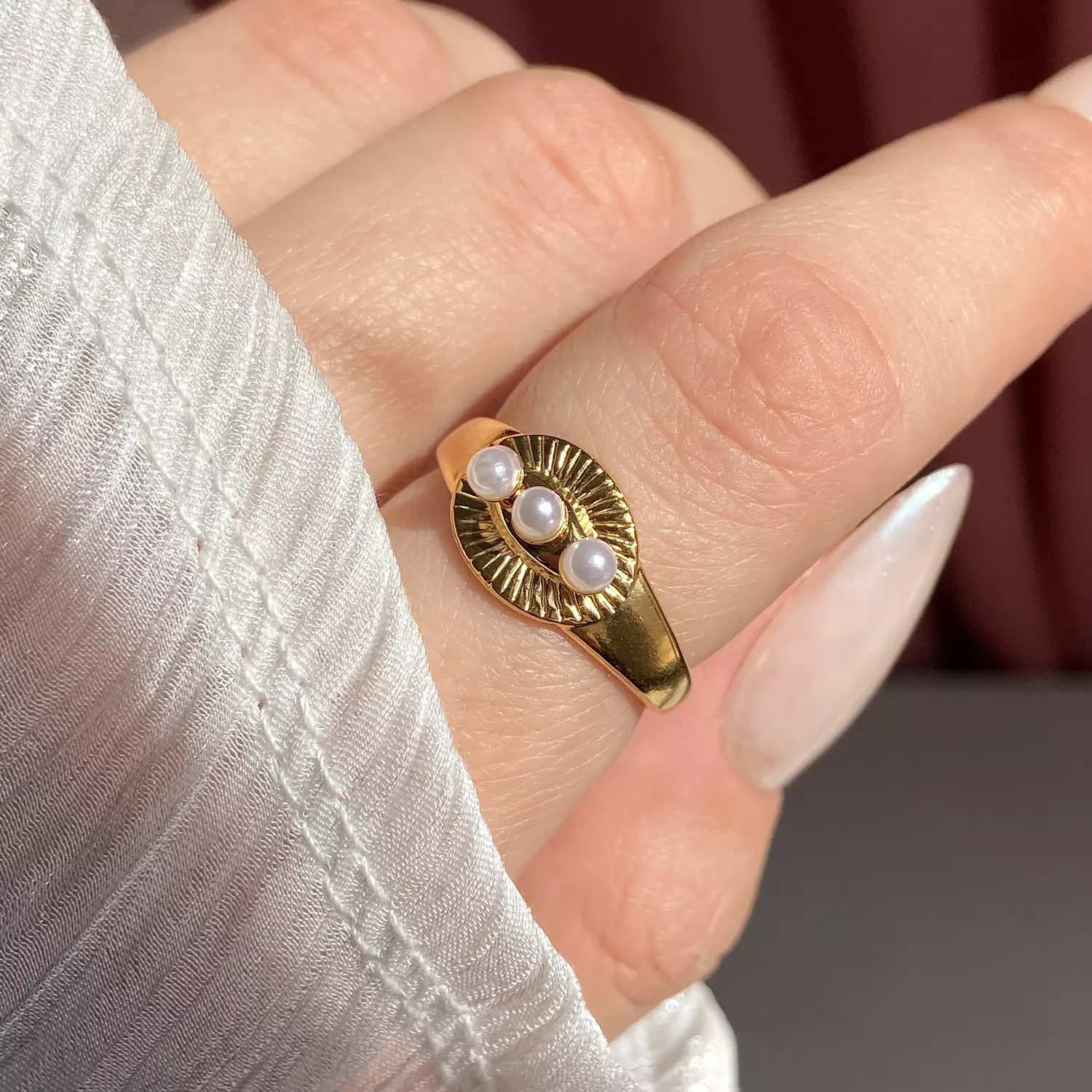 Pearl Eye-Shape stainless steel Ring 2