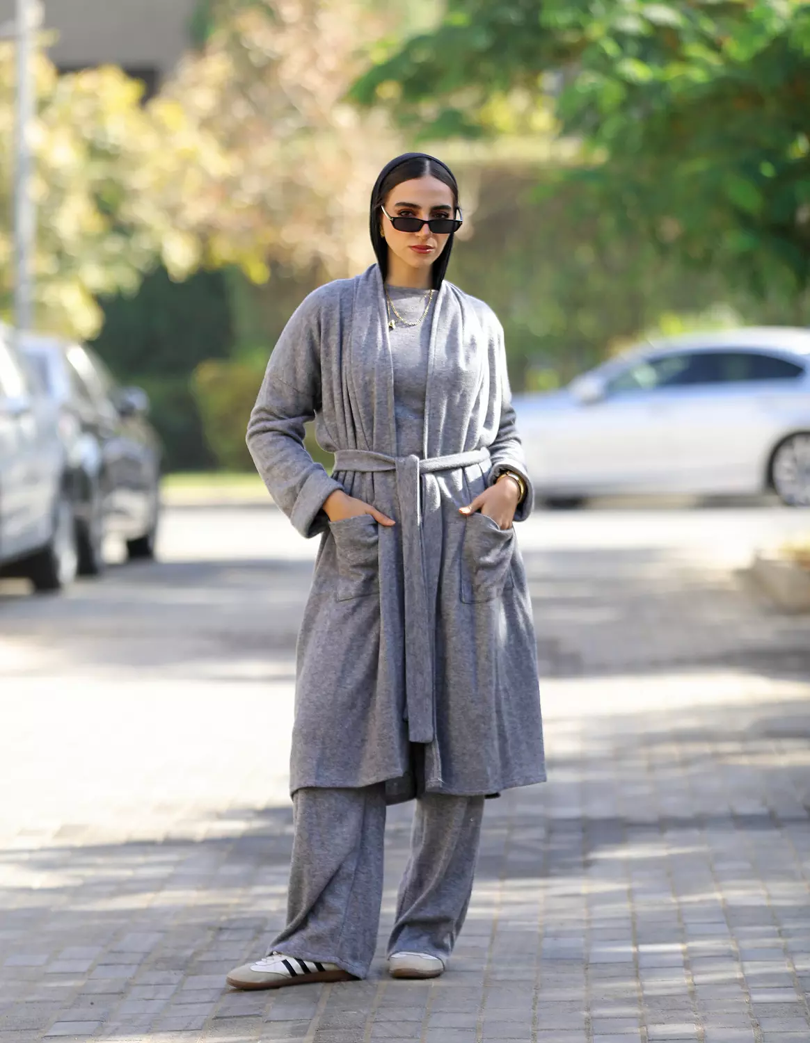Grey cardigan set image