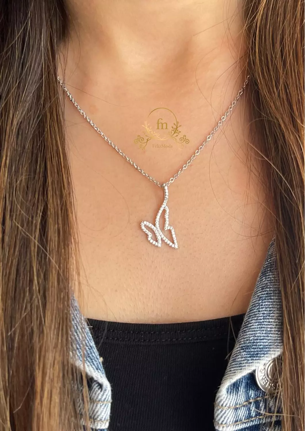 Butterfly silver necklace -MODA024