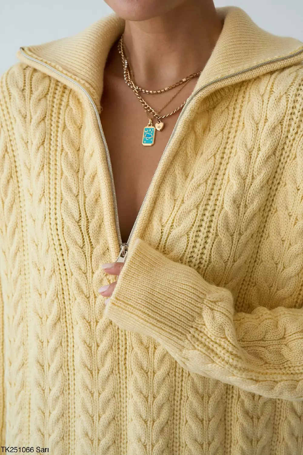 Yellow Braided Pullover With Side Slits  3