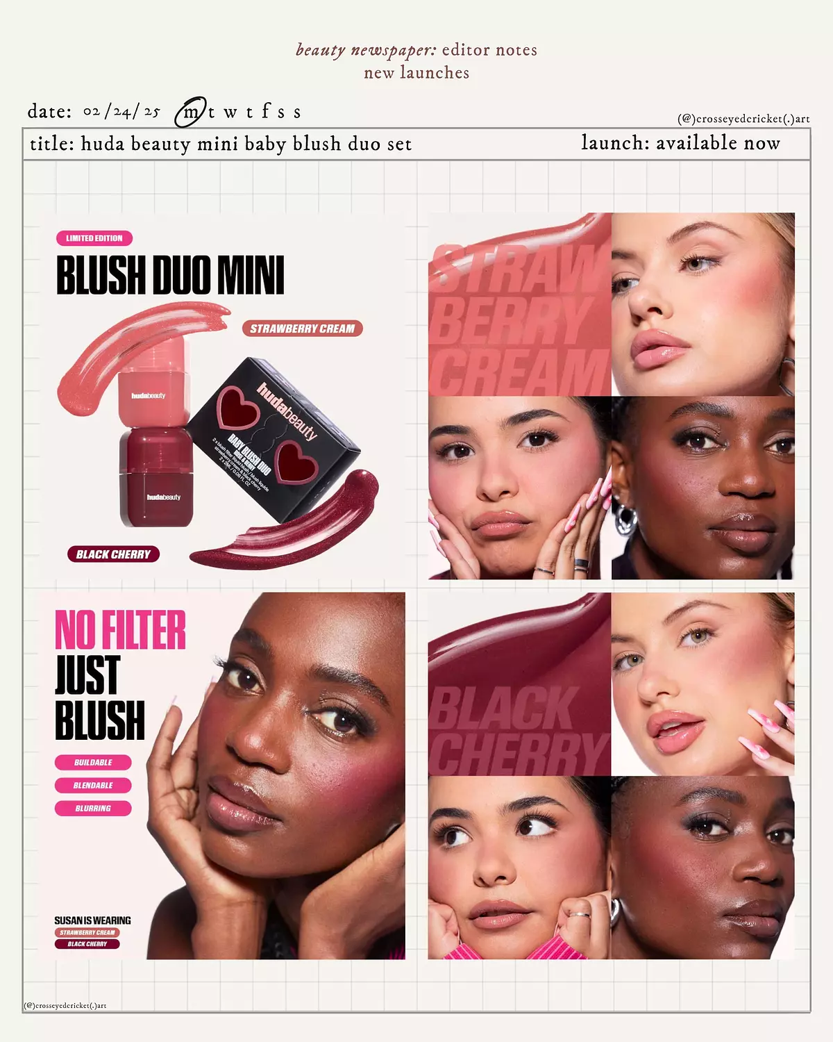 HUDA BEAUTY Mini Baby Blush Duo Set Strawberry Cream and Black Cherry 8