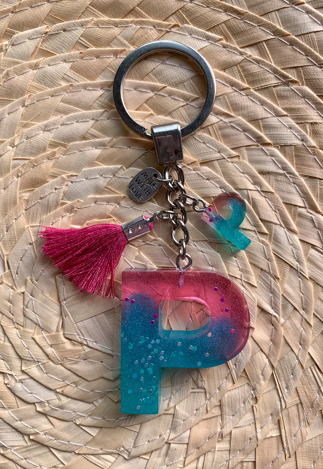 Resin Letters Keychain ( Fuschya & Teal ) "By Order"  14