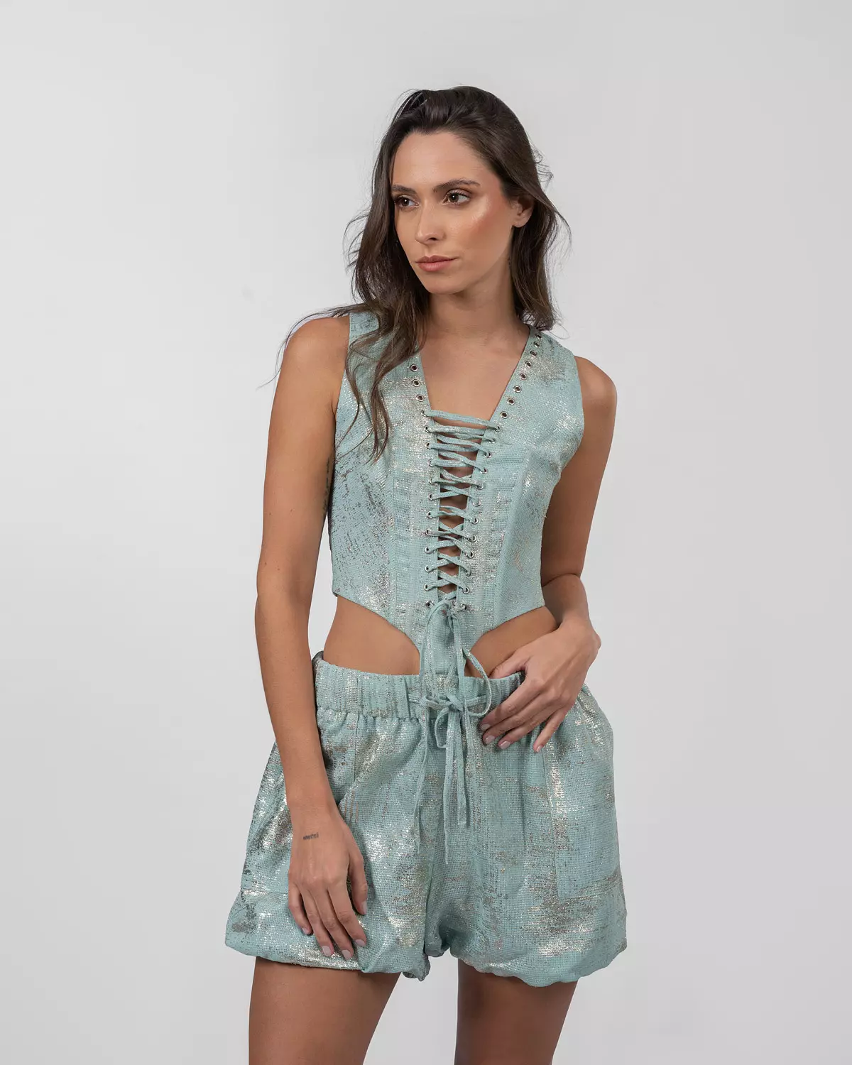 Shimmery Pastel Blue Cut-Out Romper  3