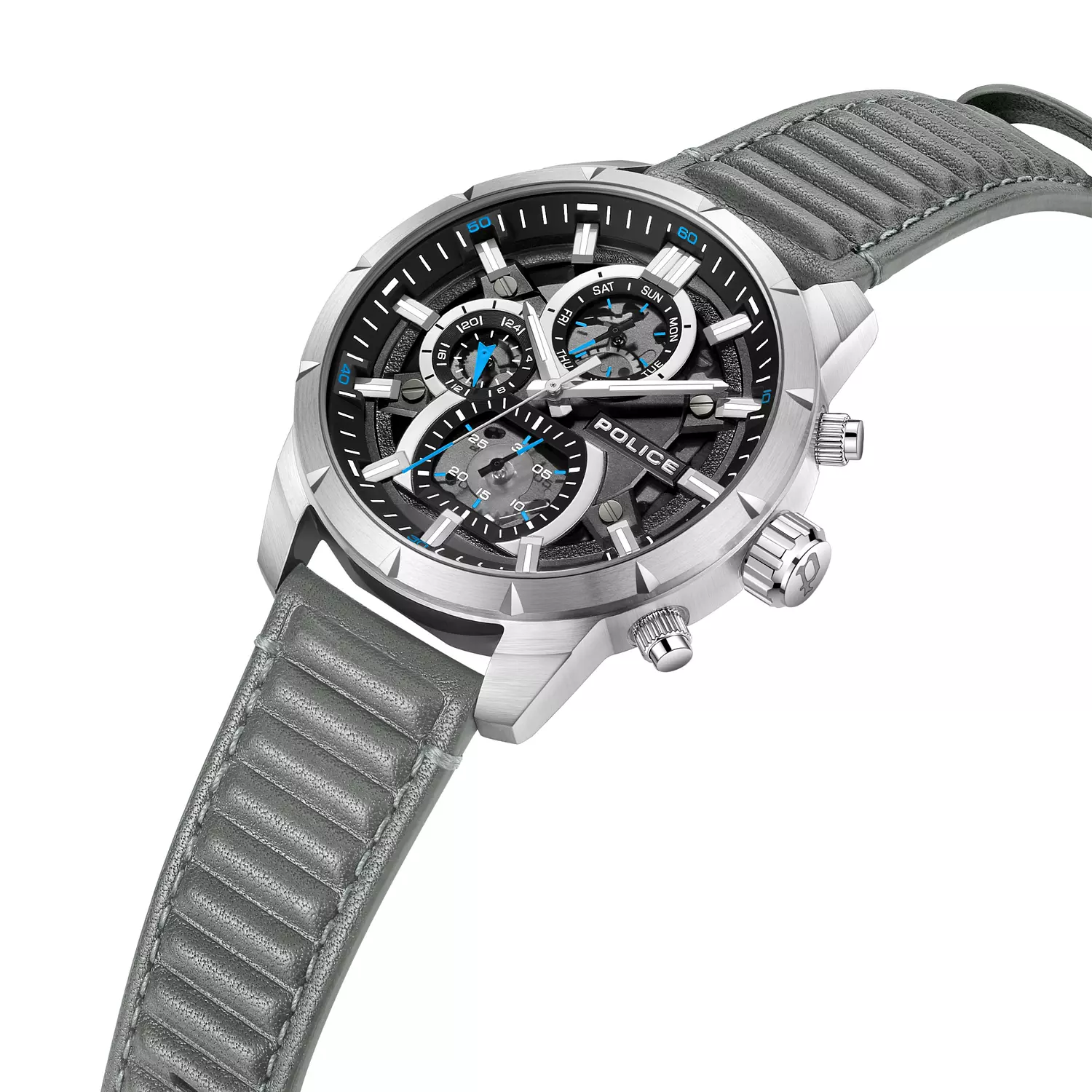 POLICE NEIST SILVER GREY DIAL LEATHER MEN'S WATCH PEWJF0021802 3