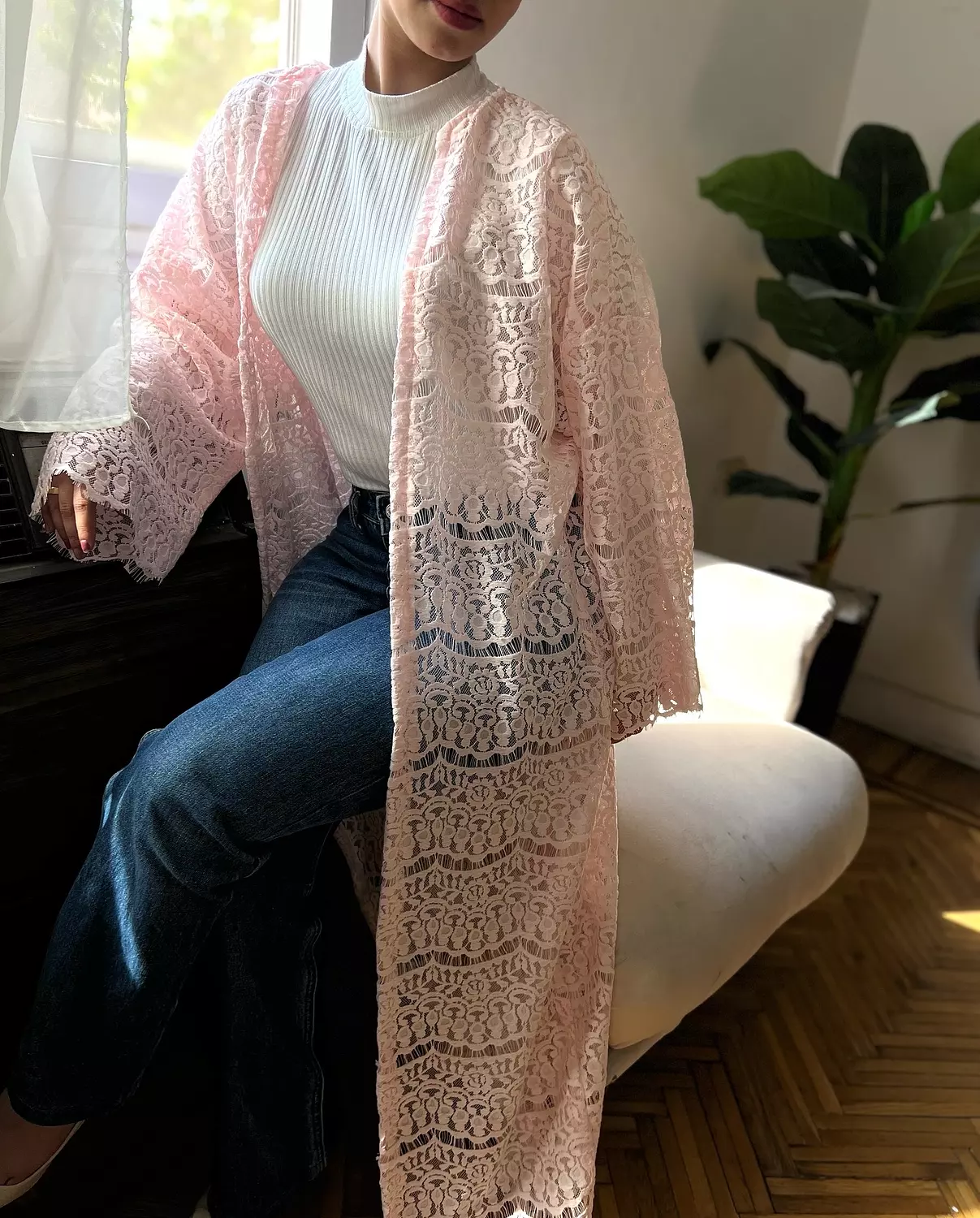 Lace Long sleeve Cardigan - Pink Shade