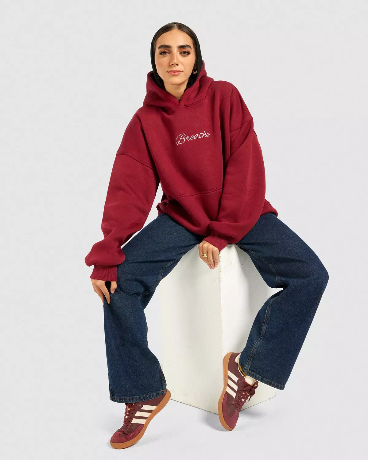 Breathe Oversize Hoodie in Burgundy  2